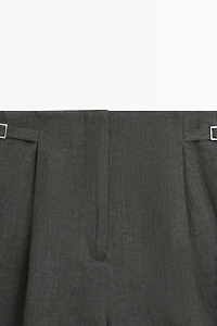 Long melange linen Bermuda shorts with buckle detail