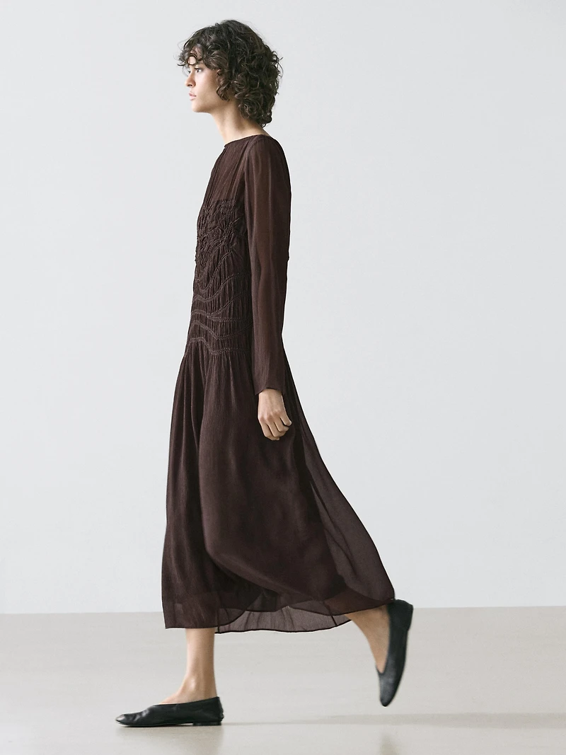 Flowing midi dress with gathered detail