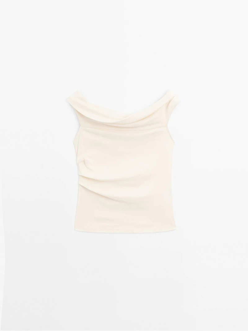 Draped strapless top