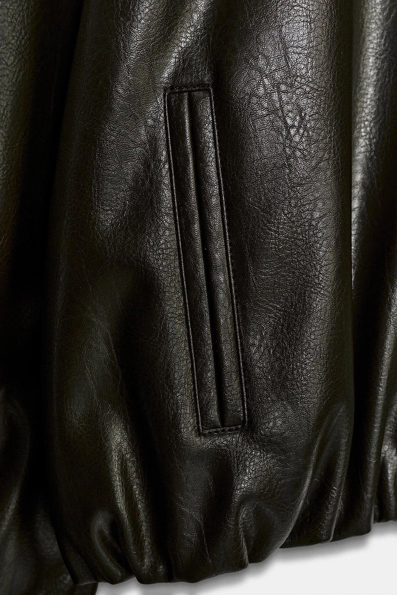 FAUX LEATHER JACKET WITH ELASTICATED DETAILS