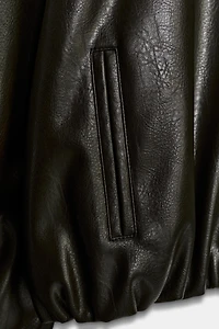 FAUX LEATHER JACKET WITH ELASTICATED DETAILS