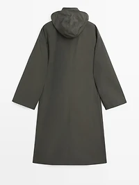 Technical fabric trench coat with hood