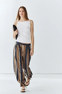 Satin pants with tie-up hem detail