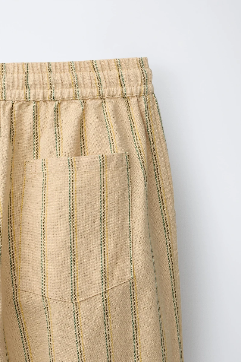 PANTALON DROIT À RAYURES EN COTON ET LIN