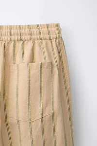 PANTALON DROIT À RAYURES EN COTON ET LIN