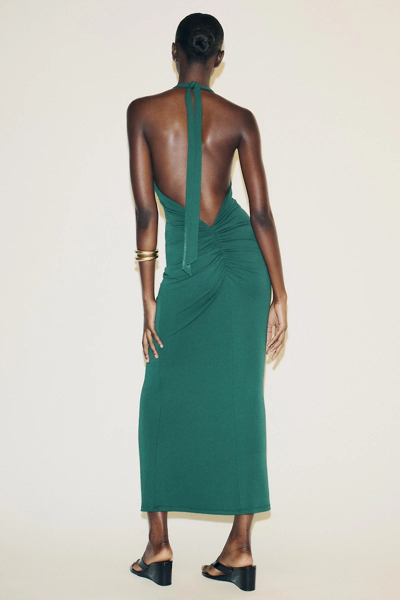 RUCHED HALTER MAXI DRESS