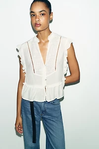 EMBROIDERED RUFFLE TOP