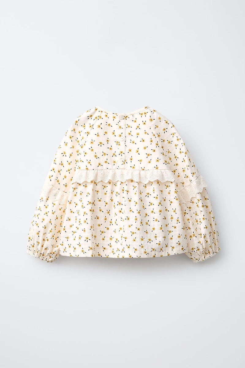 FLORAL LACE RUFFLE BLOUSE