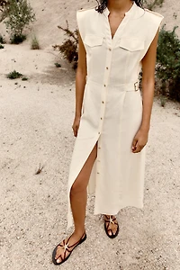 LINEN MIDI DRESS WITH BELT LOOPS