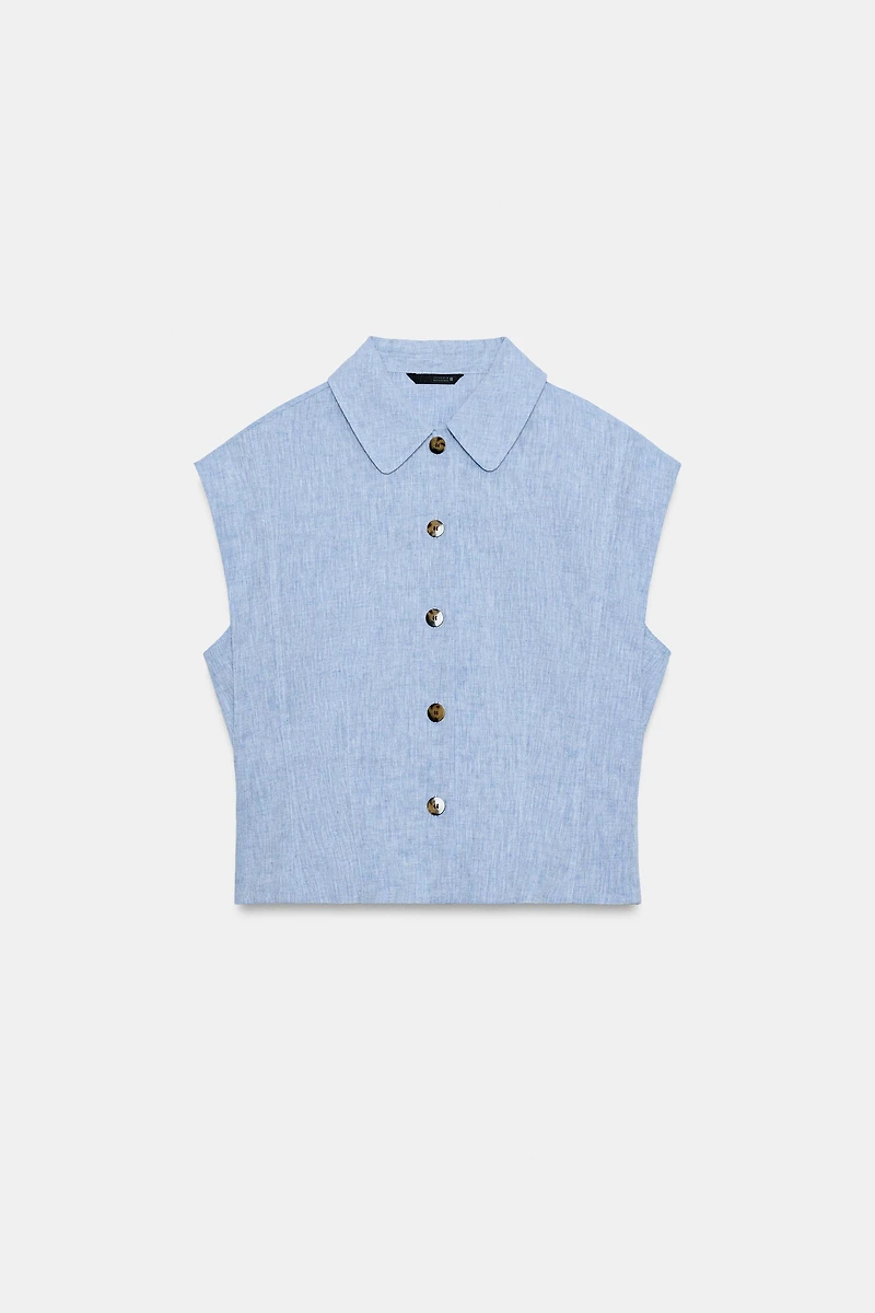 LINEN BLEND SLEEVELESS SHIRT