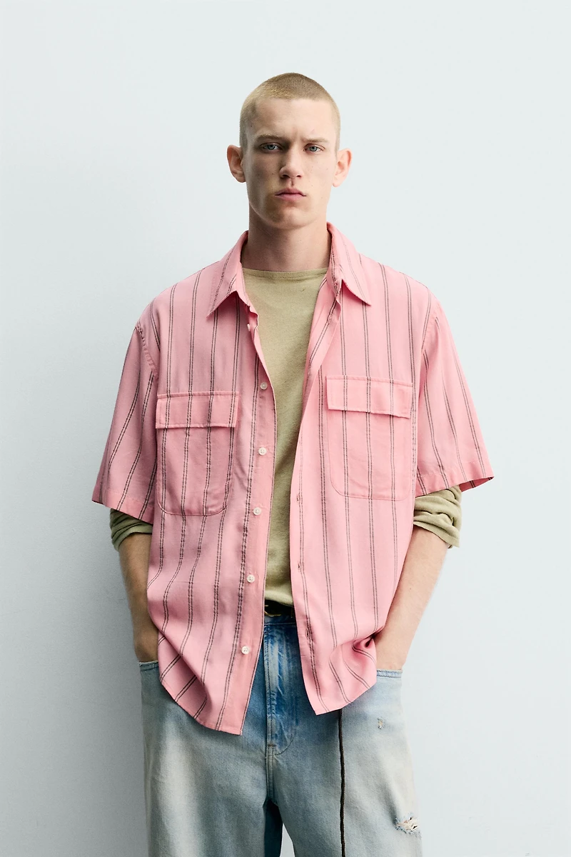 FLOWY STRIPED POCKET SHIRT