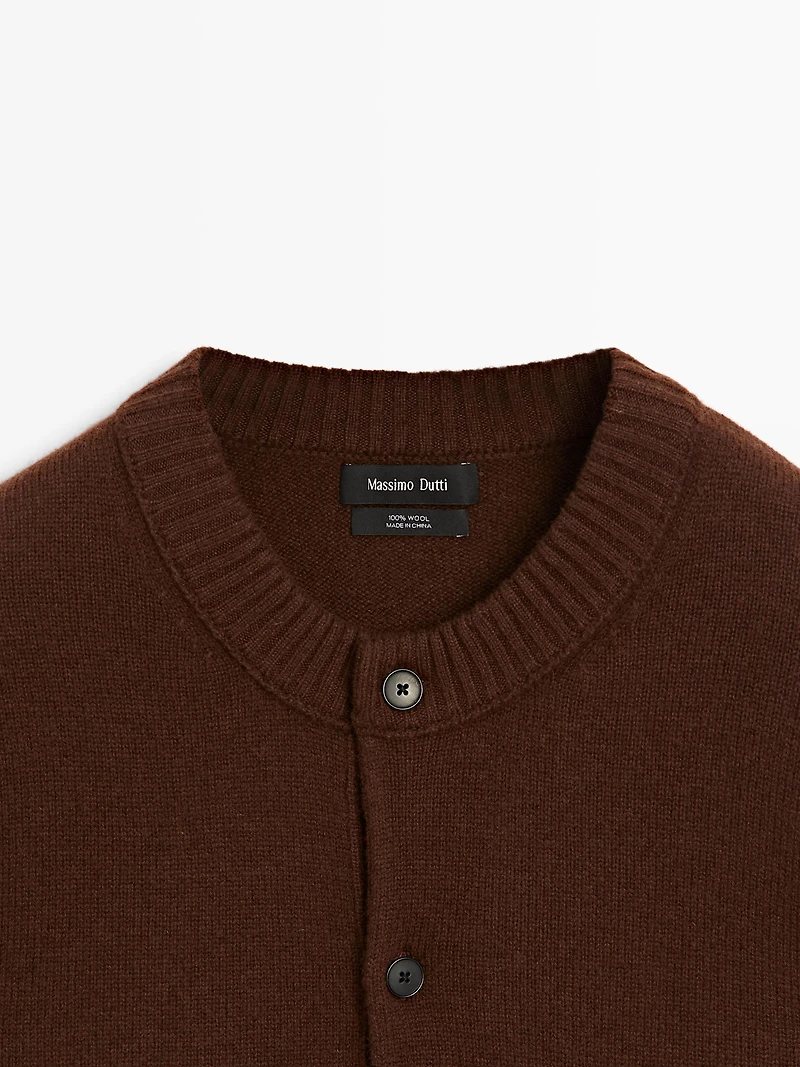 100% wool knit crew neck cardigan