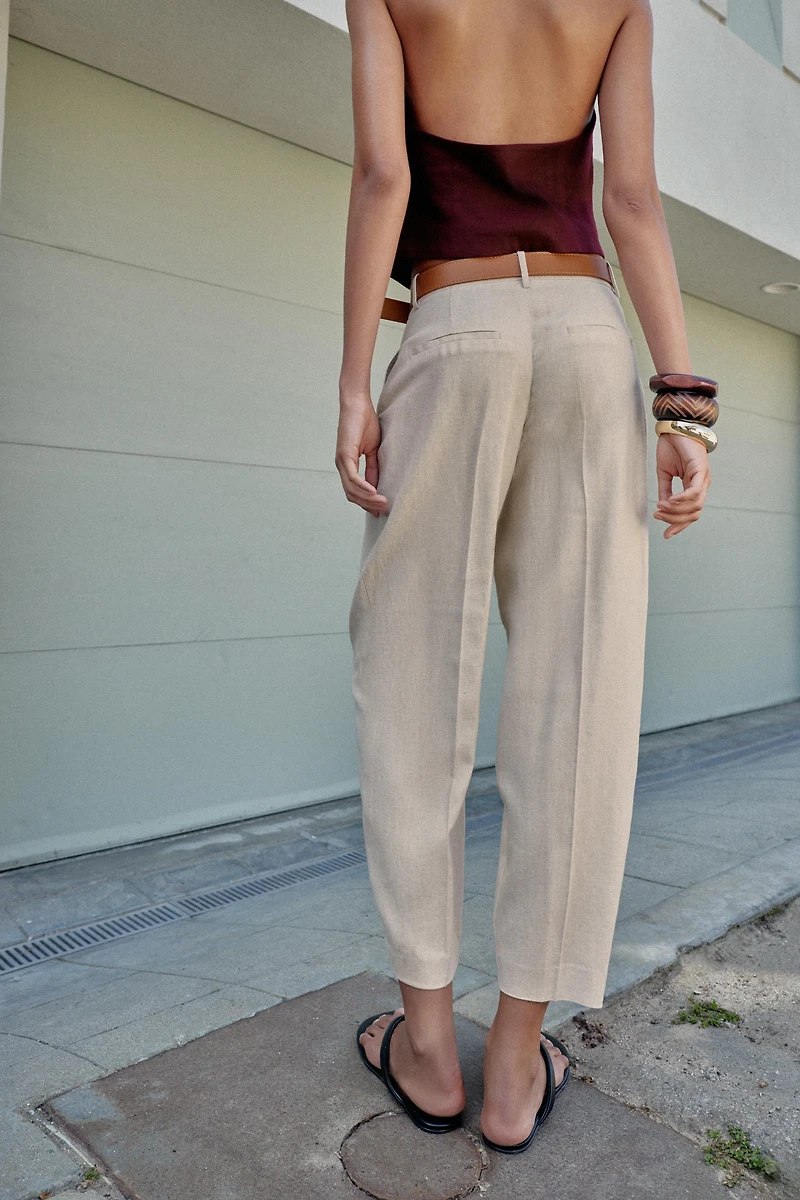 LINEN PANTS WITH BELT AND PLEATS