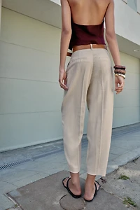 LINEN PANTS WITH BELT AND PLEATS