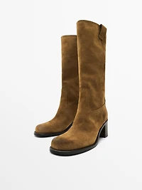 Bottes à talon en croûte de cuir brossée