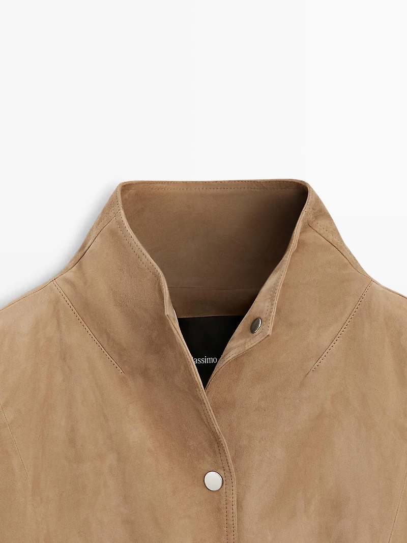 Suede leather cape with button details