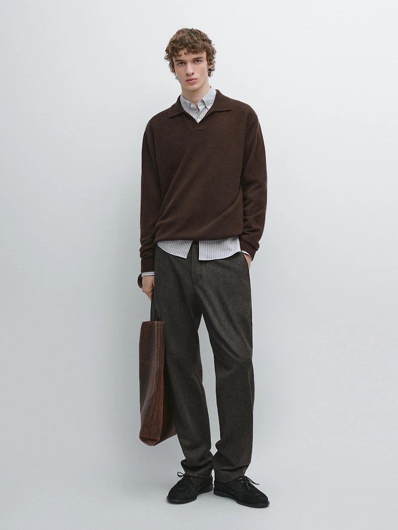 Twill wool blend trousers