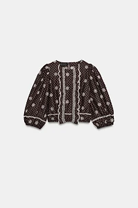 EMBROIDERED PERFORATED POLKA DOT BLOUSE