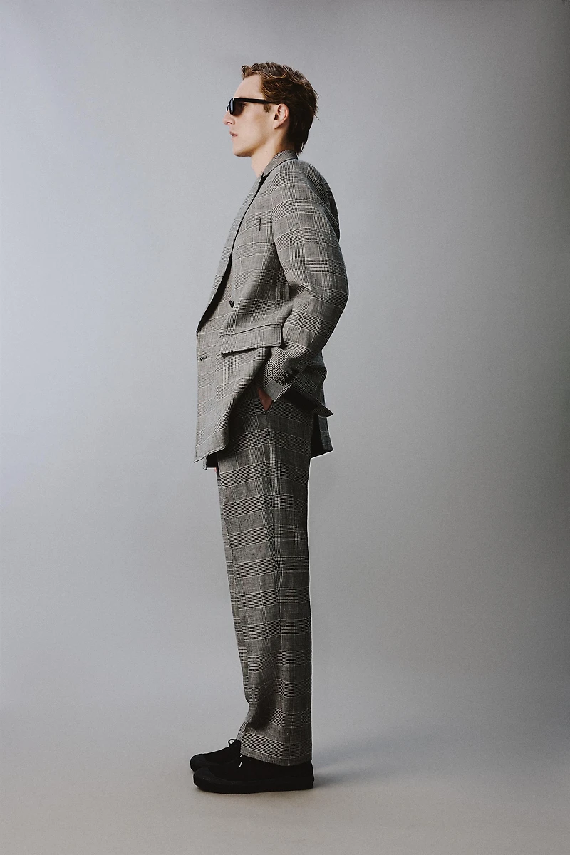 PLAID WOOL - LINEN DOUBLE BREASTED BLAZER AARON LEVINE X ZARA
