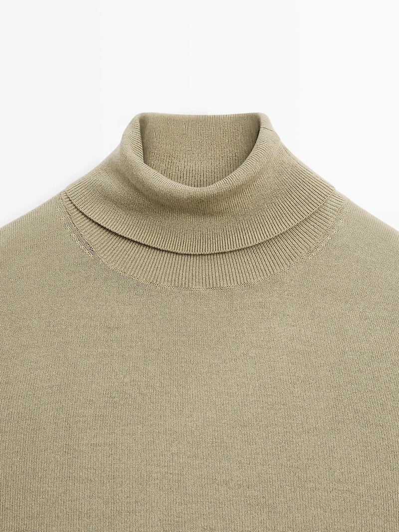 Wool blend high neck knit jumper