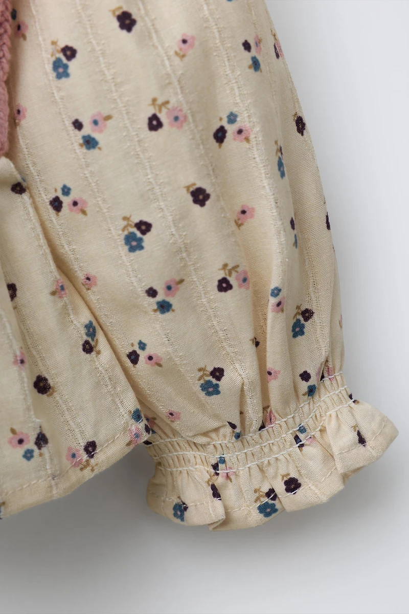 FLORAL PRINT SHIRT WITH KNIT VEST
