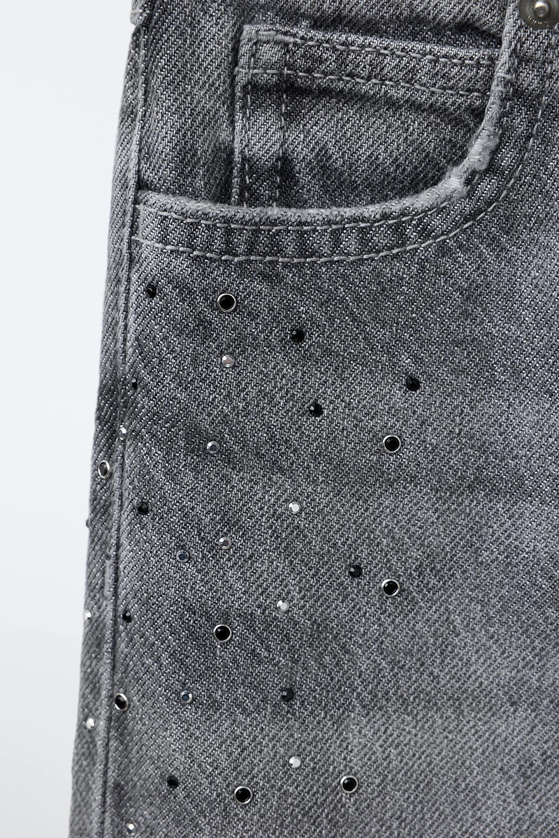 RHINESTONE WIDE LEG JEANS