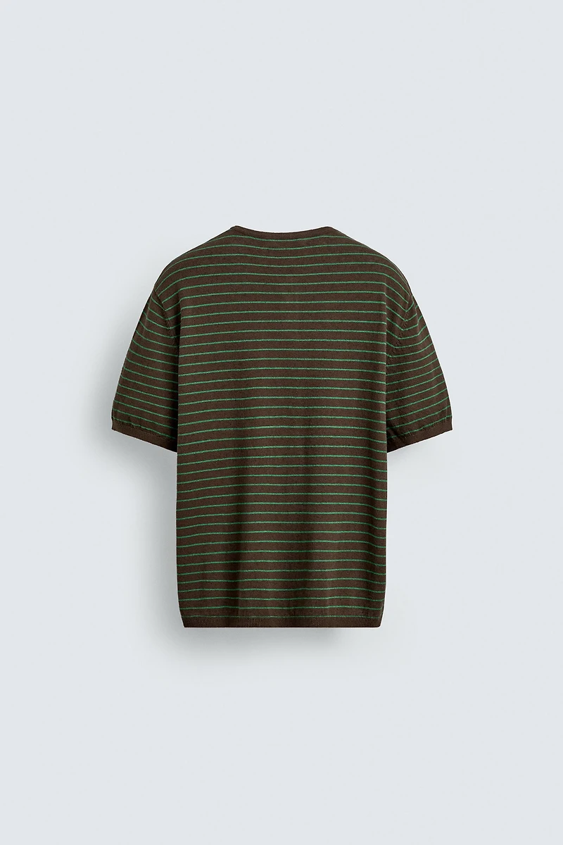 COTTON LINEN BLEND HENLEY T-SHIRT