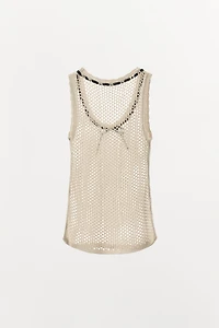 CONTRAST BOW OPEN KNIT T-SHIRT