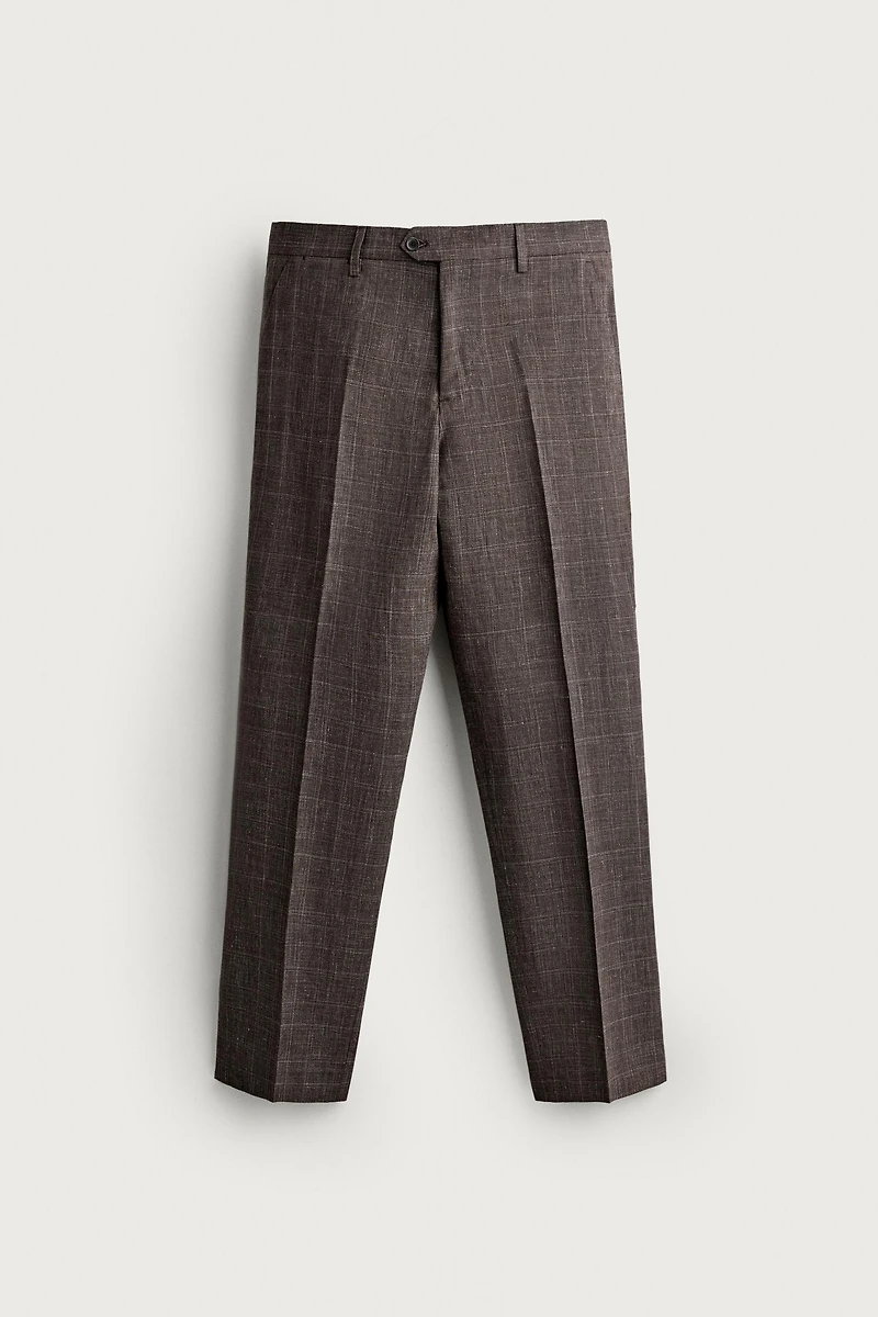 PANTALON DE COSTUME À CARREAUX LIN/LAINE