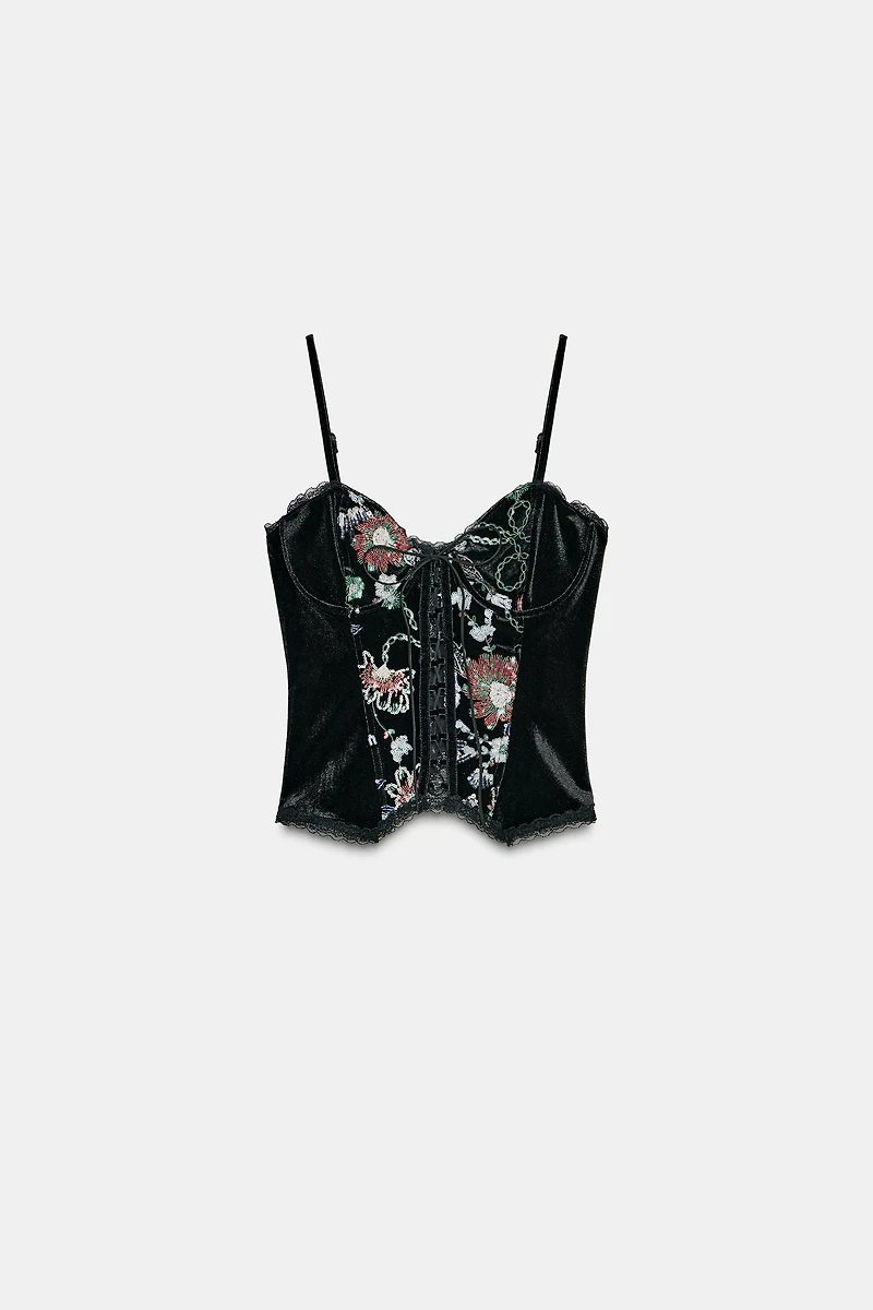 EMBROIDERED VELVET CORSET