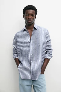 Regular fit striped 100% linen shirt