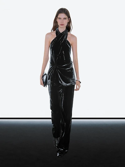 Wide-leg velvet trousers