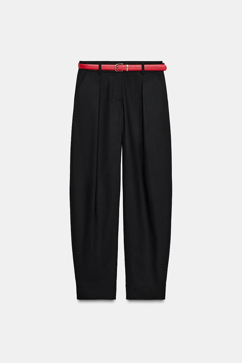 STRAIGHT LEG BELTED PANTS