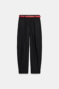 STRAIGHT LEG BELTED PANTS