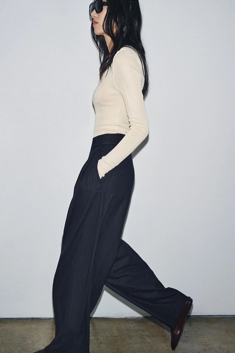 PINSTRIPE BELTED PANTS ZW COLLECTION