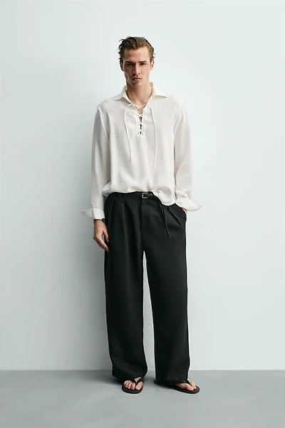 FLOWY DRAWSTRING POLO SHIRT