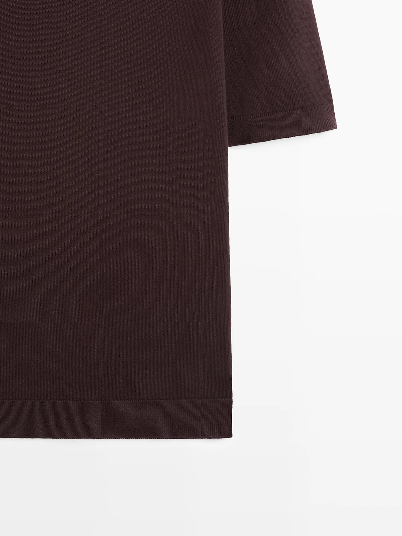 Cotton blend knit polo sweater