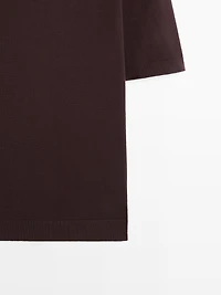 Cotton blend knit polo sweater