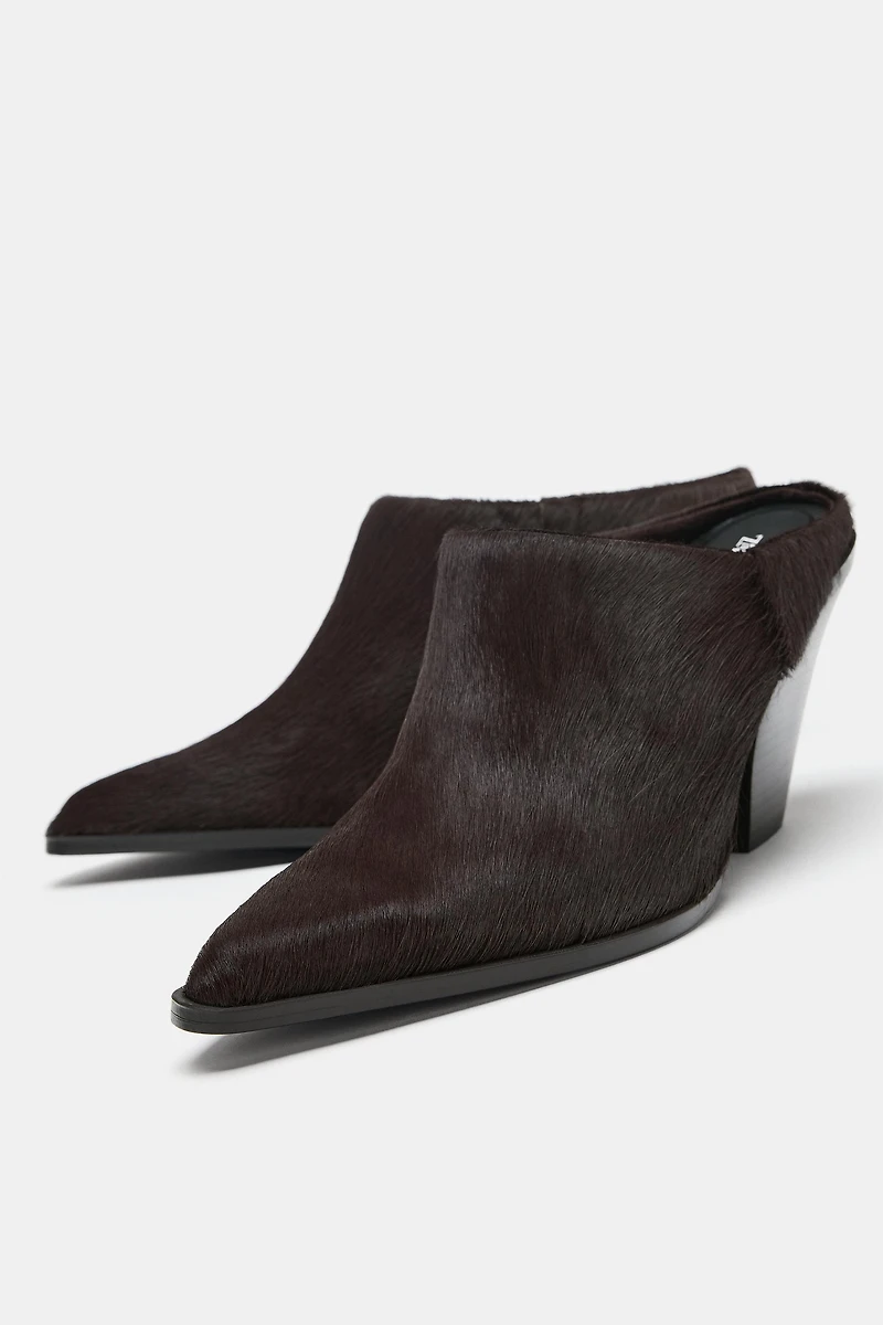 FUR LEATHER MULE HEELS