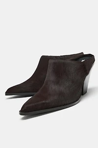 FUR LEATHER MULE HEELS