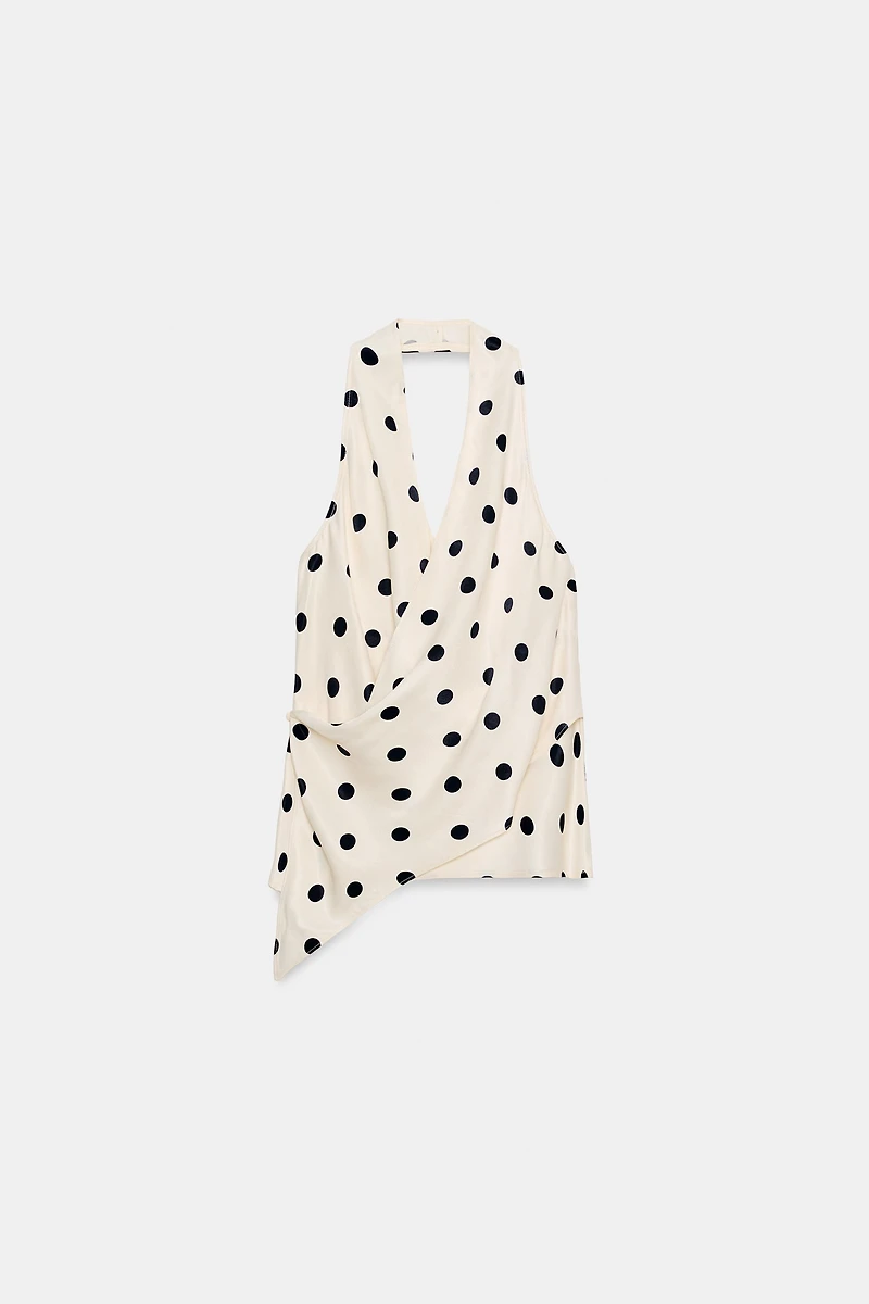 POLKA DOT SATIN EFFECT HALTER TOP