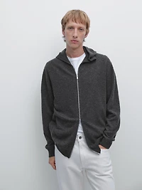 Zip-up knit cardigan with hood