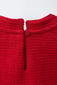 CONTRAST BOW TEXTURED DRESS