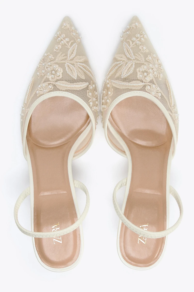 EMBROIDERED MESH SLINGBACKS