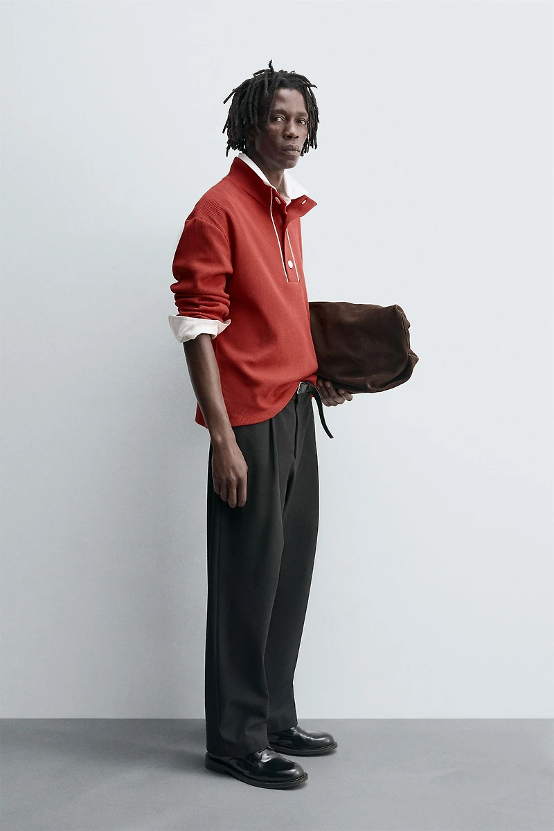 CONTRAST TEXTURED POLO SHIRT