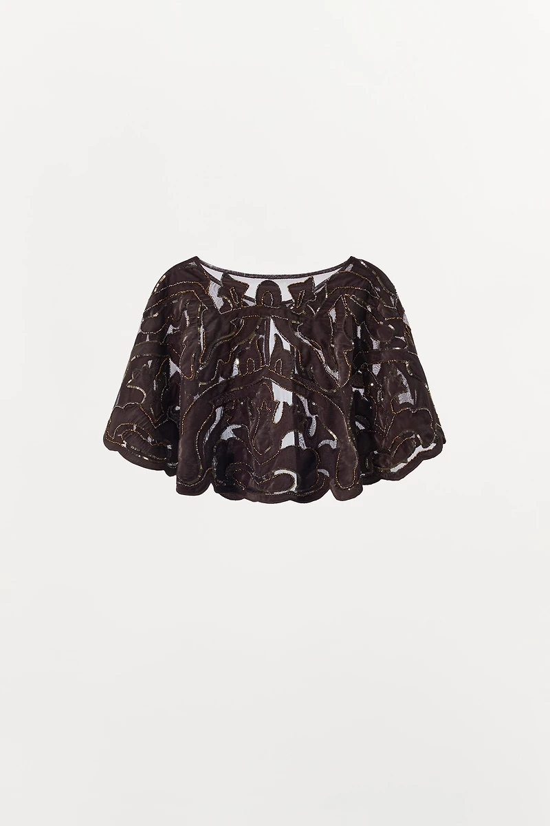 COMBINATION VELVET BEADED SEQUIN CAPE