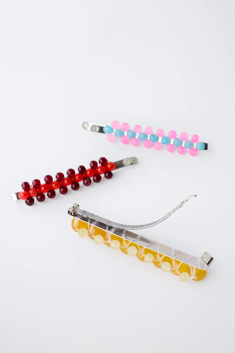 PACK OF THREE BEADED HAIR CLIPS