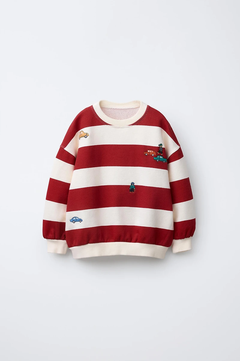 STRIPED EMBROIDERED SWEATSHIRT