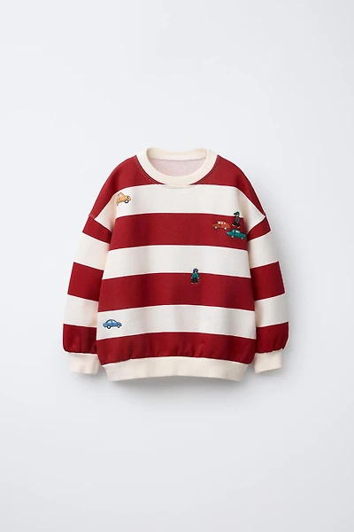STRIPED EMBROIDERED SWEATSHIRT