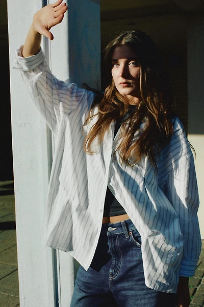 CHEMISE OVERSIZE EN POPELINE AVEC SURPIQÛRES
